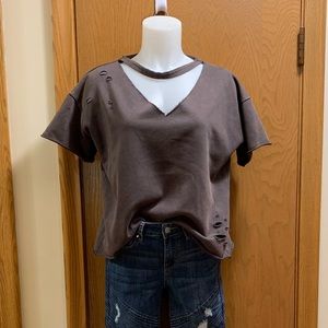 SOLD. Gray Distressed Sweater Tee